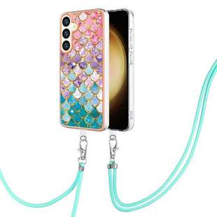 For Samsung Galaxy S24+ 5G Electroplating Pattern IMD TPU Shockproof Case with Neck Lanyard(Colorful Scales)