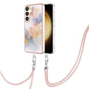 For Samsung Galaxy S24+ 5G Electroplating Pattern IMD TPU Shockproof Case with Neck Lanyard(Milky Way White Marble)
