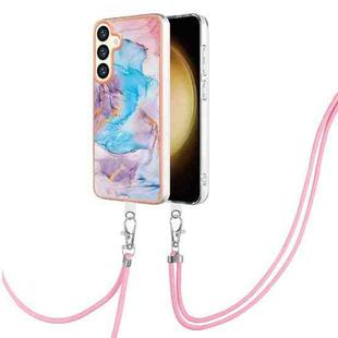 For Samsung Galaxy S24+ 5G Electroplating Pattern IMD TPU Shockproof Case with Neck Lanyard(Milky Way Blue Marble)