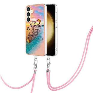 For Samsung Galaxy S24+ 5G Electroplating Pattern IMD TPU Shockproof Case with Neck Lanyard(Dream Chasing Butterfly)