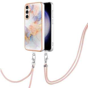 For Samsung Galaxy S24 FE 5G Electroplating Pattern IMD TPU Shockproof Case with Neck Lanyard(Milky Way White Marble)