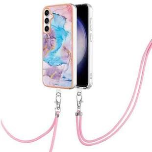 For Samsung Galaxy S24 FE 5G Electroplating Pattern IMD TPU Shockproof Case with Neck Lanyard(Milky Way Blue Marble)
