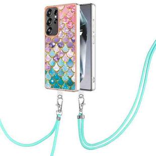 For Samsung Galaxy S25 Ultra 5G Electroplating Pattern IMD TPU Shockproof Case with Neck Lanyard(Colorful Scales)