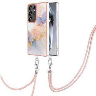 For Samsung Galaxy S25 Ultra 5G Electroplating Pattern IMD TPU Shockproof Case with Neck Lanyard(Milky Way White Marble)