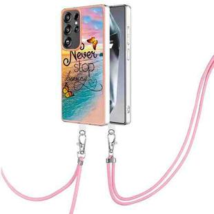 For Samsung Galaxy S25 Ultra 5G Electroplating Pattern IMD TPU Shockproof Case with Neck Lanyard(Dream Chasing Butterfly)