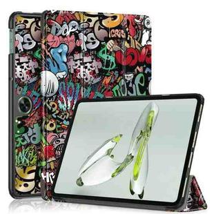 For OnePlus Pad Go / OPPO Pad Air2 / Neo Custer Painted 3-fold Holder Smart Leather Tablet Case(Graffiti)