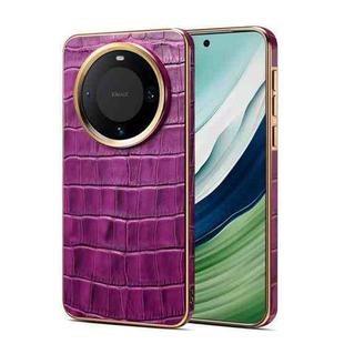 For Huawei Mate 60 Denior Crocodile Texture Genuine Leather Electroplating Phone Case(Purple)