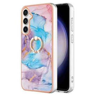 For Samsung Galaxy S24 FE 5G Electroplating Pattern IMD TPU Shockproof Case with Rhinestone Ring Holder(Milky Way Blue Marble)