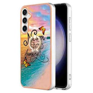 For Samsung Galaxy S24 FE 5G Electroplating Pattern IMD TPU Shockproof Case with Rhinestone Ring Holder(Dream Chasing Butterfly)