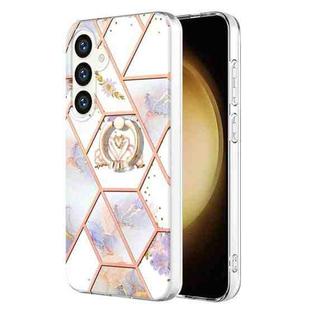 For Samsung Galaxy S24+ 5G Electroplating Splicing Marble Flower Pattern TPU Shockproof Case with Rhinestone Ring Holder(Imperial Crown)