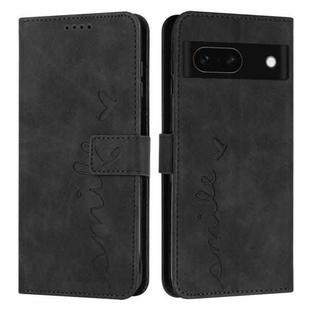 For Google Pixel 8a Skin Feel Heart Embossed Leather Phone Case with Long Lanyard(Black)