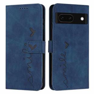 For Google Pixel 8a Skin Feel Heart Embossed Leather Phone Case with Long Lanyard(Blue)