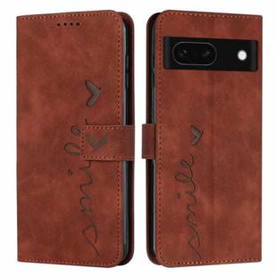 For Google Pixel 8a Skin Feel Heart Embossed Leather Phone Case with Long Lanyard(Brown)