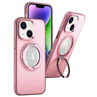 For iPhone 14 Plus MagSafe 360 Rotate Ring Holder PC Phone Case(Pink)
