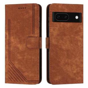 For Google Pixel 8a Skin Feel Stripe Pattern Leather Phone Case with Long Lanyard(Brown)