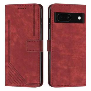 For Google Pixel 8a Skin Feel Stripe Pattern Leather Phone Case with Long Lanyard(Red)