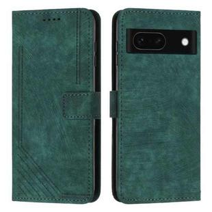 For Google Pixel 8a Skin Feel Stripe Pattern Leather Phone Case with Long Lanyard(Green)
