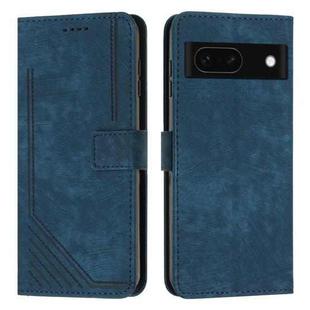 For Google Pixel 8a Skin Feel Stripe Pattern Leather Phone Case with Long Lanyard(Blue)