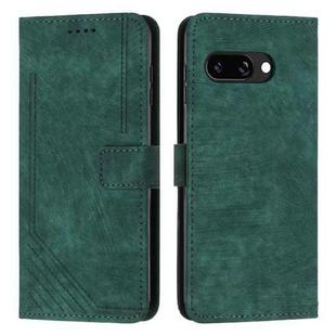 For Google Pixel 9a Skin Feel Stripe Pattern Leather Phone Case with Long Lanyard(Green)