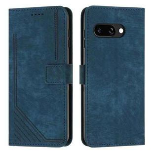 For Google Pixel 9a Skin Feel Stripe Pattern Leather Phone Case with Long Lanyard(Blue)