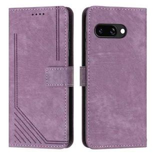 For Google Pixel 9a Skin Feel Stripe Pattern Leather Phone Case with Long Lanyard(Purple)