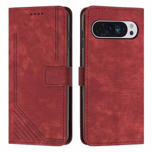 For Google Pixel 10 / 10 Pro Skin Feel Stripe Pattern Leather Phone Case with Lanyard(Red)