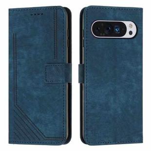 For Google Pixel 10 / 10 Pro Skin Feel Stripe Pattern Leather Phone Case with Lanyard(Blue)