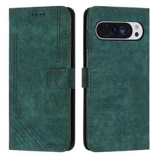 For Google Pixel 10 Pro XL Skin Feel Stripe Pattern Leather Phone Case with Lanyard(Green)