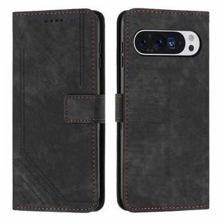 For Google Pixel 10 Pro XL Skin Feel Stripe Pattern Leather Phone Case with Lanyard(Black)