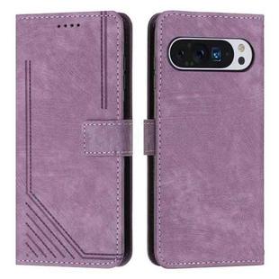 For Google Pixel 10 Pro XL Skin Feel Stripe Pattern Leather Phone Case with Lanyard(Purple)