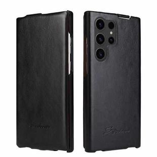 For Samsung Galaxy S24 Ultra 5G Fierre Shann 64 Texture Vertical Flip PU Leather Phone Case(Black)