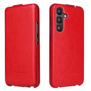 For Samsung Galaxy S25 5G Fierre Shann 64 Texture Vertical Flip PU Leather Phone Case(Red)