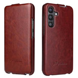 For Samsung Galaxy S25+ 5G Fierre Shann 64 Texture Vertical Flip PU Leather Phone Case(Brown)