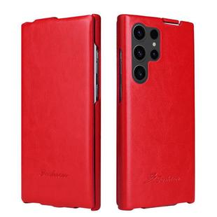 For Samsung Galaxy S25 Ultra 5G Fierre Shann 64 Texture Vertical Flip PU Leather Phone Case(Red)