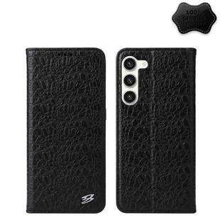 For Samsung Galaxy S24 5G Fierre Shann Crocodile Texture Magnetic Genuine Leather Phone Case(Black)