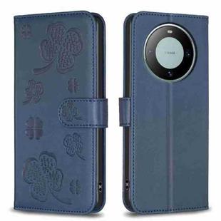 For Huawei Mate 60 Four-leaf Embossed Leather Phone Case(Blue)