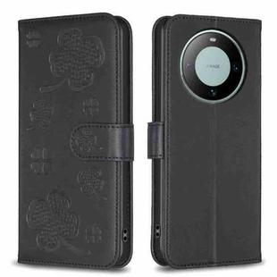 For Huawei Mate 60 Four-leaf Embossed Leather Phone Case(Black)