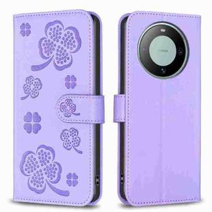 For Huawei Mate 60 Four-leaf Embossed Leather Phone Case(Purple)
