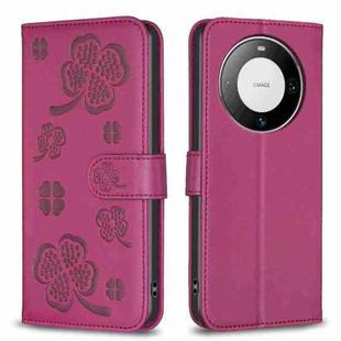 For Huawei Mate 60 Pro / 60 Pro+ Four-leaf Embossed Leather Phone Case(Rose Red)