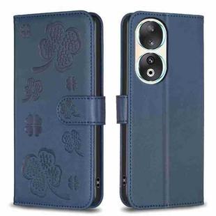 For Honor 90 5G Four-leaf Embossed Leather Phone Case(Blue)