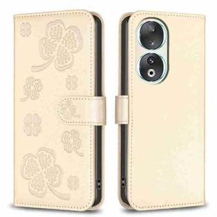 For Honor 90 5G Four-leaf Embossed Leather Phone Case(Gold)