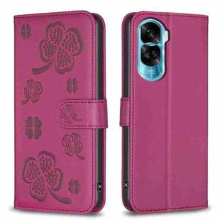 For Honor 90 Lite / X50i Four-leaf Embossed Leather Phone Case(Rose Red)