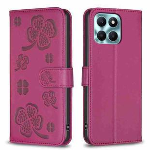 For Honor X6a Four-leaf Embossed Leather Phone Case(Rose Red)