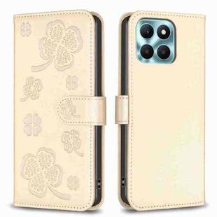 For Honor X6a Four-leaf Embossed Leather Phone Case(Gold)