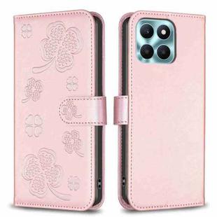 For Honor X6a Four-leaf Embossed Leather Phone Case(Pink)