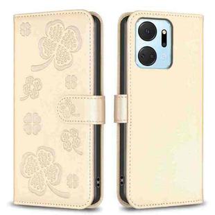 For Honor X7a Four-leaf Embossed Leather Phone Case(Gold)