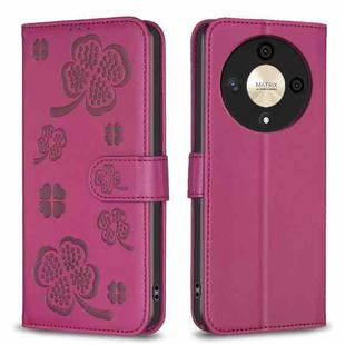 For Honor X9b/Magic6 Lite 5G Four-leaf Embossed Leather Phone Case(Rose Red)