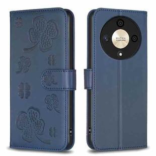 For Honor X9b/Magic6 Lite 5G Four-leaf Embossed Leather Phone Case(Blue)