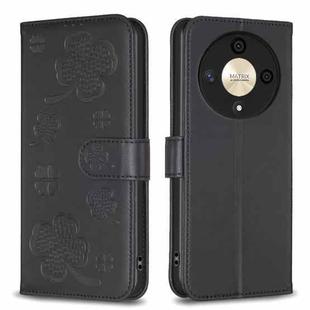 For Honor X9b/Magic6 Lite 5G Four-leaf Embossed Leather Phone Case(Black)