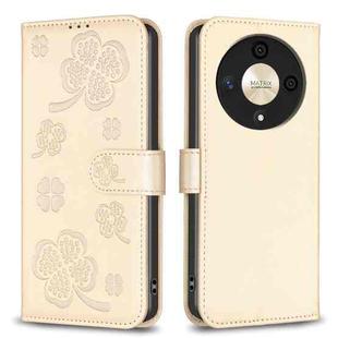 For Honor X9b/Magic6 Lite 5G Four-leaf Embossed Leather Phone Case(Gold)